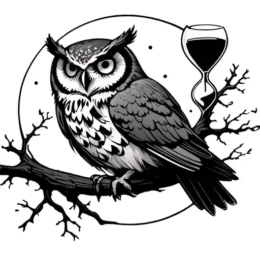 Moon And Owl With Hour Glass