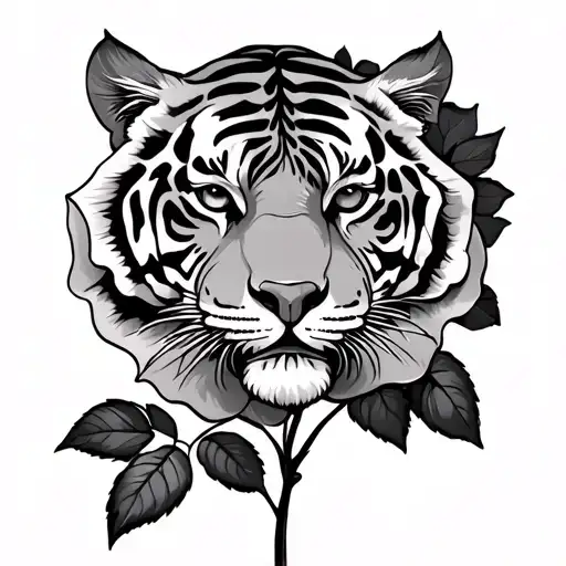Tamil Tiger In Between Two Roses Intertwined
