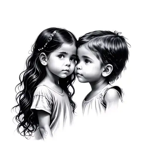 2 Girls Children And 1 Boy Non -Figurative