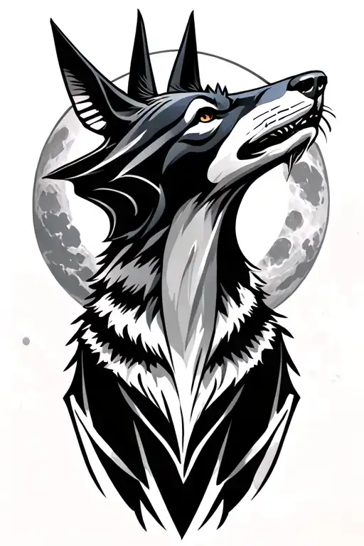 Anubis Wolf Howling At The Moon