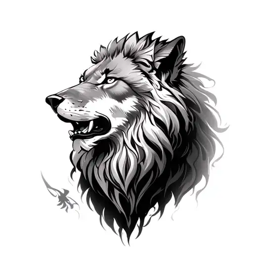 Tattoo Lion With Wolf And Raven