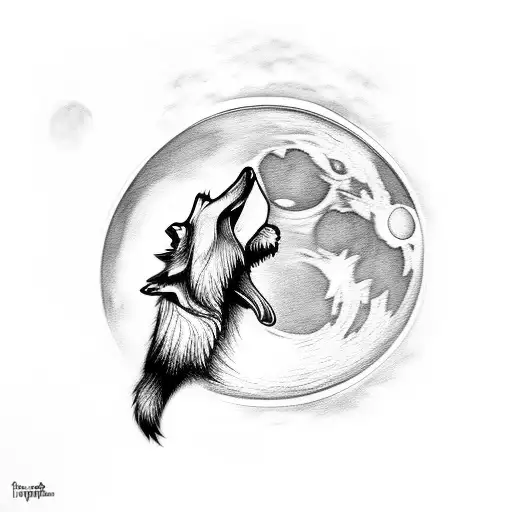 Wolf Howling At Moon With An Elephant In The Moon