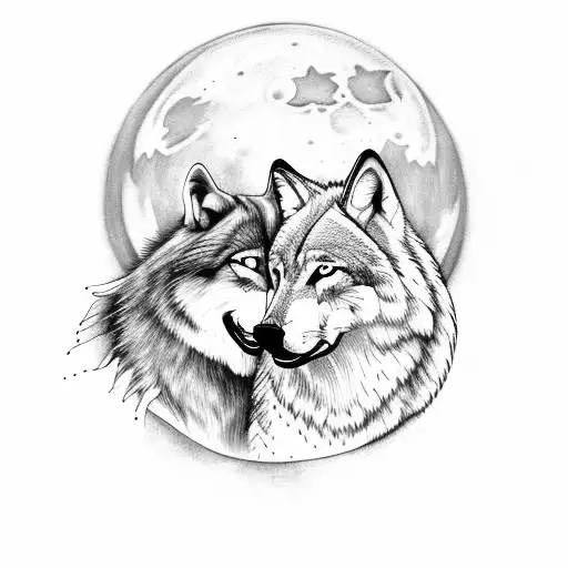 Wolf Howling At Moon In Forest With An Elephant In The Moon