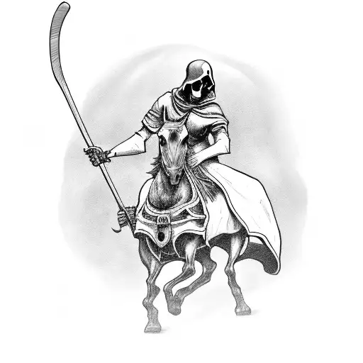Grim Reaper On Horse Holding Hockey Stick
