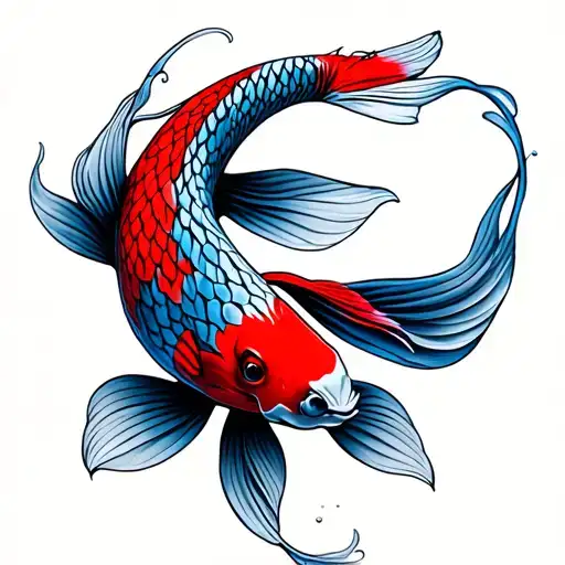 Blue And Red Koi Fish