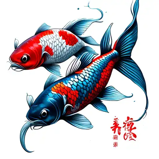 Two Blue And Red Koi Fish
