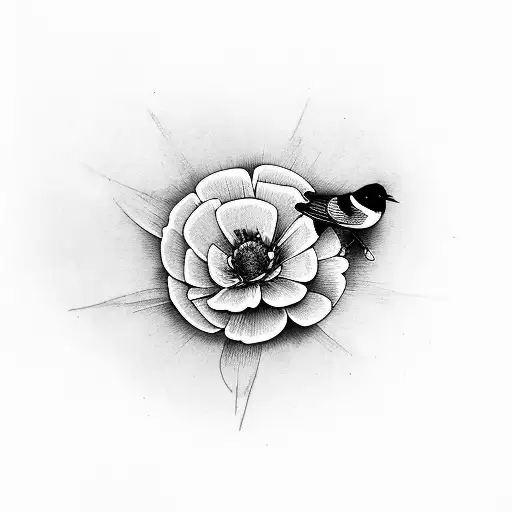 Portulaca Flower With Bird