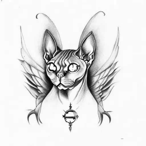 Dark Sphynx Cat With Demonic Wings And Claws