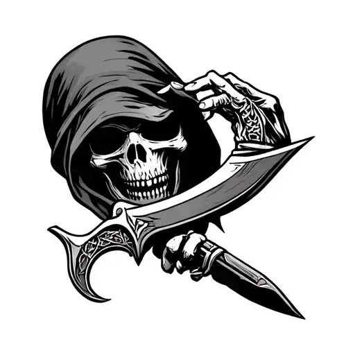 Grim Reaper Holding Karambit Knife Crossed