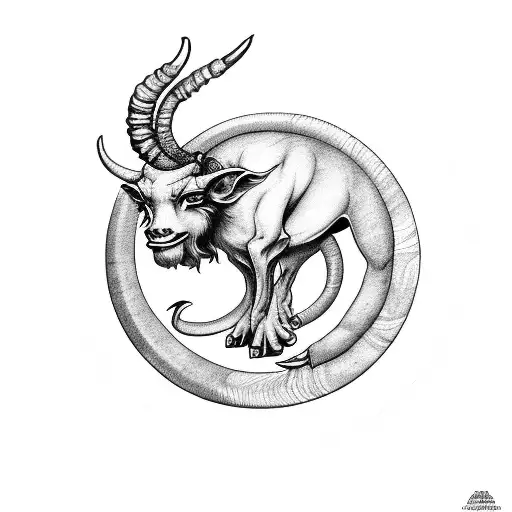 Capricorn With Goblin Face Inside A Circle
