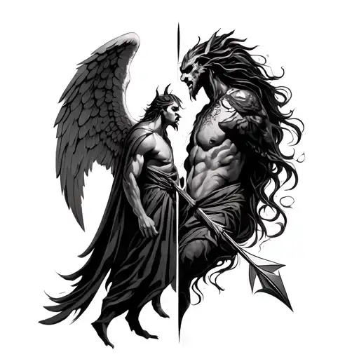 Angel And Demon And Arrow Dividing Him