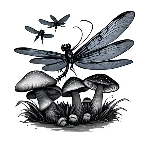 Cali Lilly Dragon Flies Flying With Mushrooms