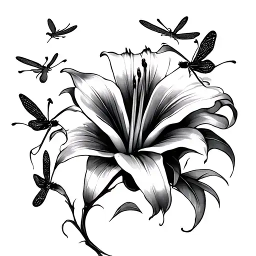 Cali Lilly With Dragon Flies Flying Around