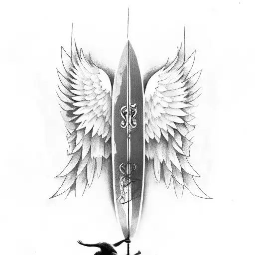 Surfboard With Angel Wings