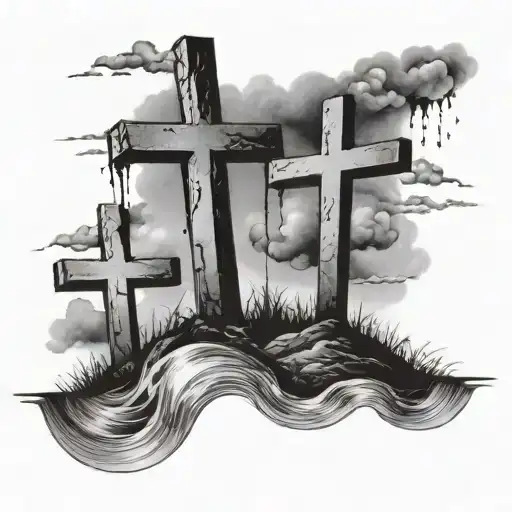 3 Crosses In The Sky Coming Out Of Water