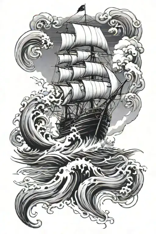 Nautical Ship Sailing Through Stormy Sea With My Kids Names On A Sleeve