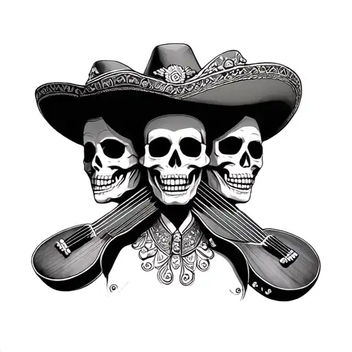 3 Mexican Mariachis Calavera