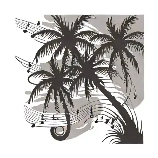 A Palm Tree Silhouette With Music Notes Floating Around It Like A Melody