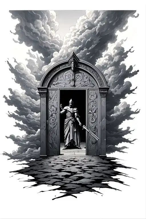 Roman Warrior Valhalla Doors Storm Clouds Forming The Shape