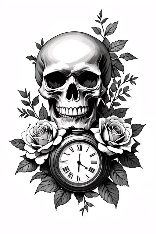 Skull With A Sand Clock And Roses