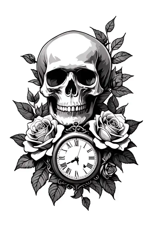 Skull With A Sand Clock And Roses