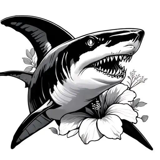 Hammerhead Shark With Hibiscus Flower