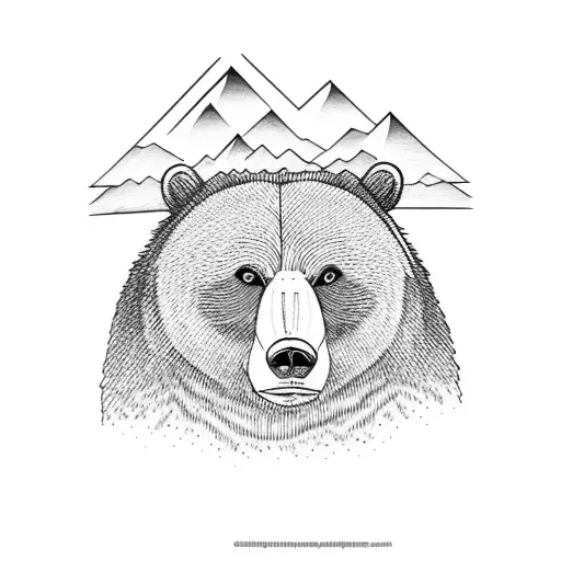 Grizzly Bear With Mountains In The Background