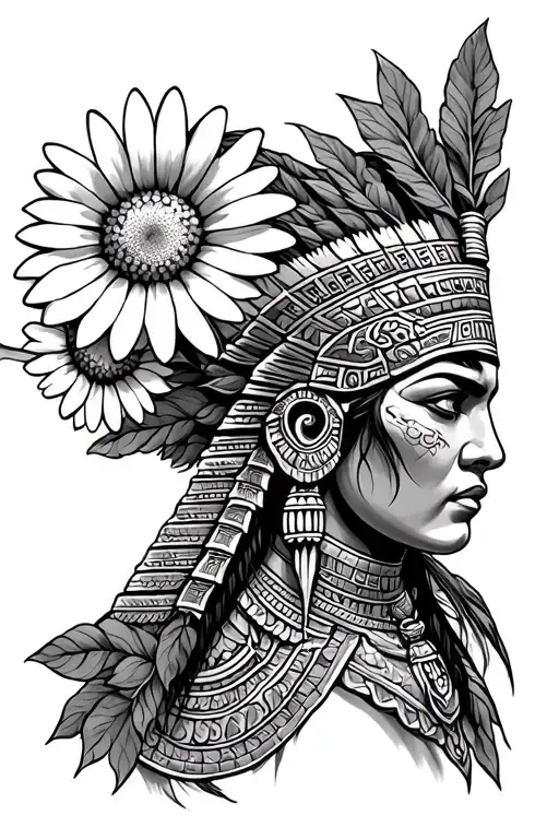 Mayan Warrior And Daisy Flower