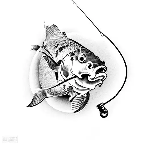 A Fishing Rod With A Koi Fish Swimming Around It