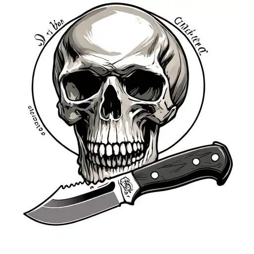 Human Cranium Biting A Hunting Knife