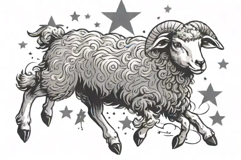 Stars And Moon With A Cute Sheep Jumping