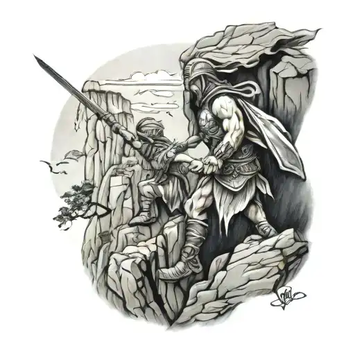 Warrior Pulling A Child Up From A Cliff