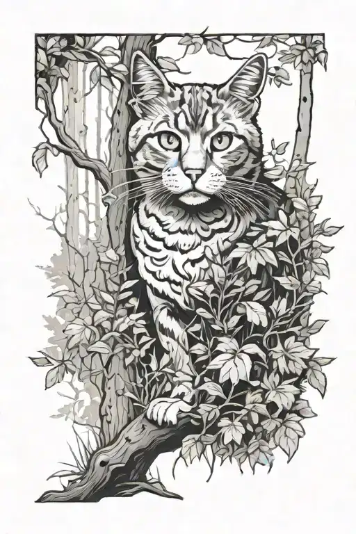 Cat In Forest Scene With A Hidden
