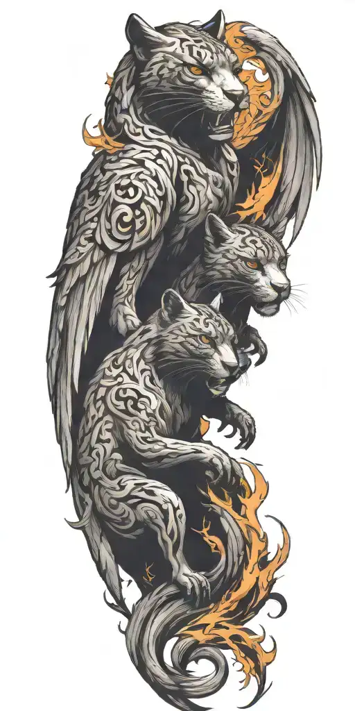 Panther And Pheonix Rising From The Ashes Symbolizing Rebirth
