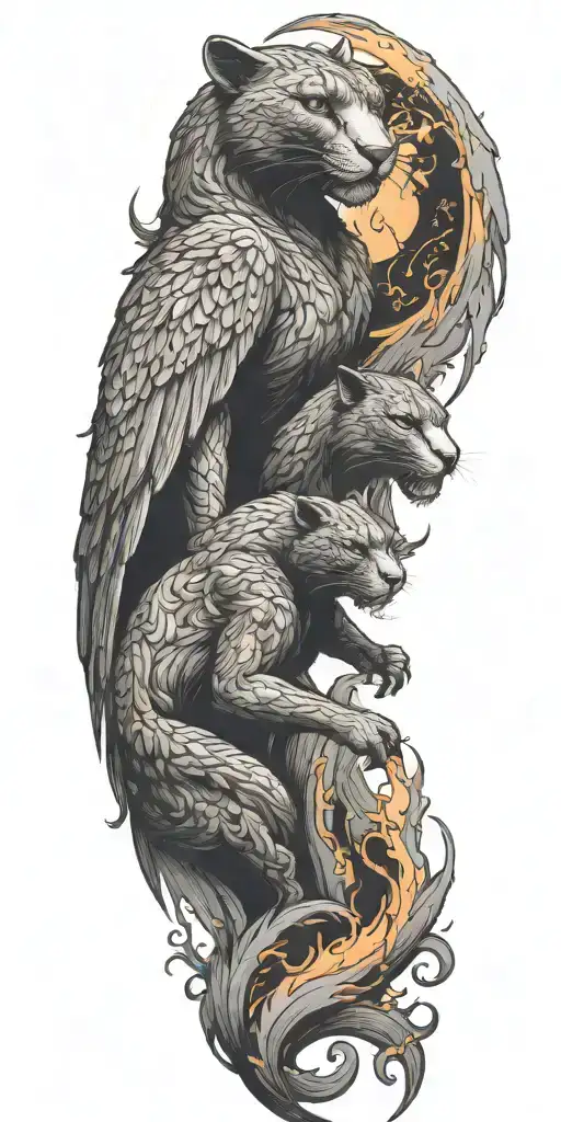 Panther Observing Pheonix Rising From The Ashes Symbolizing Rebirth