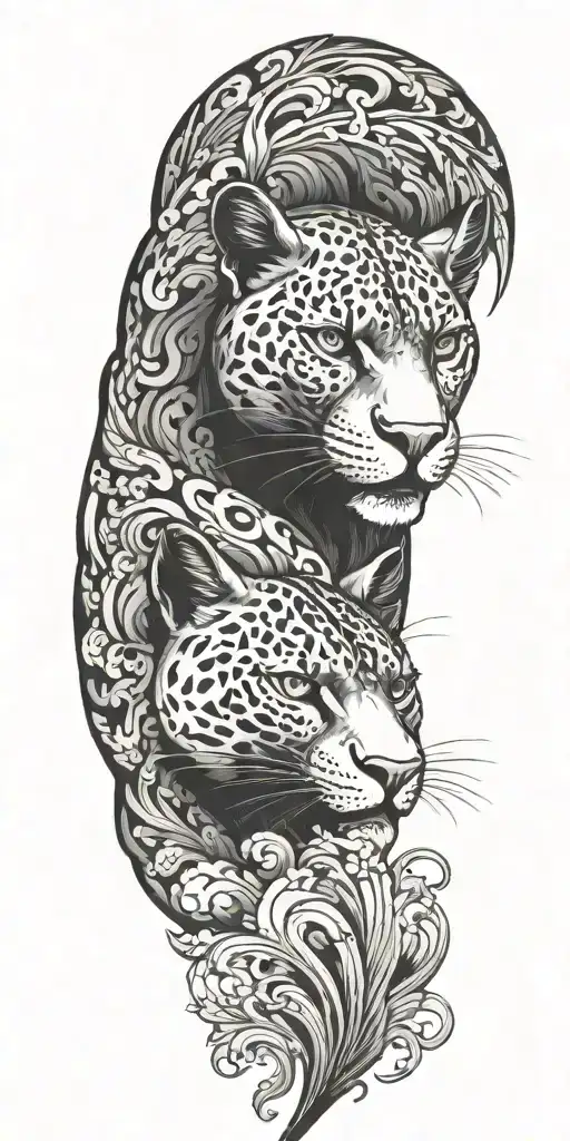 Panther Observing Pheonix Rising From The Ashes Symbolizing Rebirth