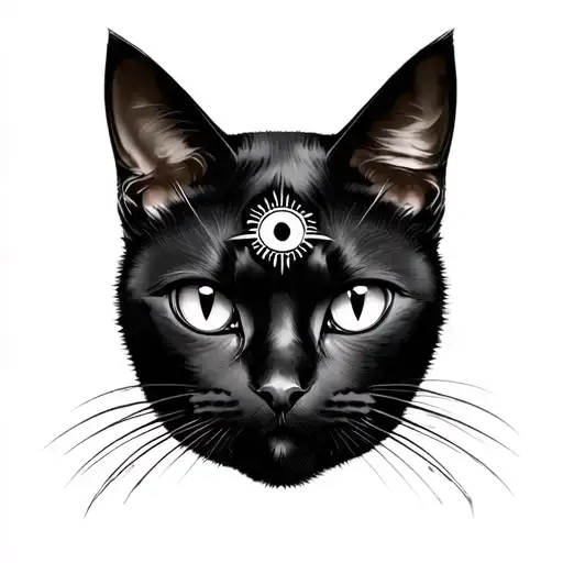 All Black Cat Face With 3Rd Eye On Head