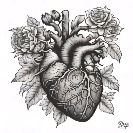 May August Birth Flower Anatomical Heart Tree Tattoo
