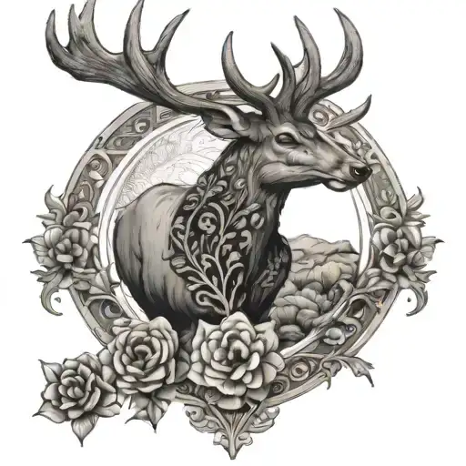 A Deer With Intricate Anatomy Details Surrounded By Vintage Art Elements
