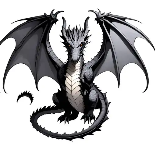 Dragon With Open Wings And Long Tail