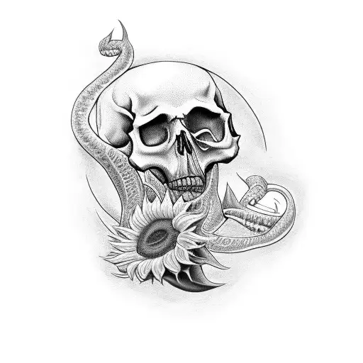 Sunflowers With Skull Snake