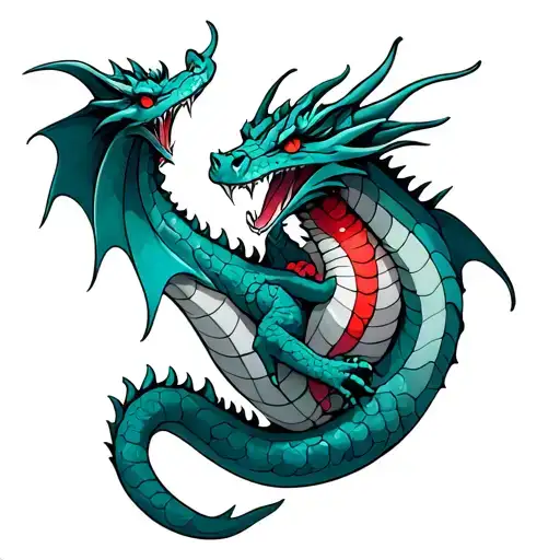 Teal Dragon With Red Bumps On Back Cuddling Its Mummy Dragon Which Is Bigger