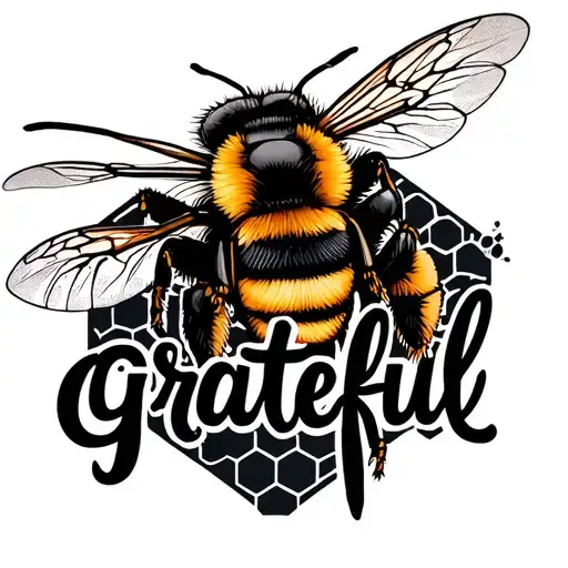 Bumblebee On A Hexagonal Honeycomb Background With The Words Grateful