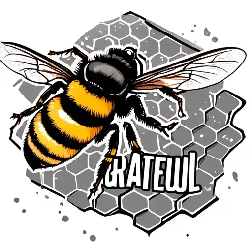Bumblebee On Honeycomb Background With The Words Grateful