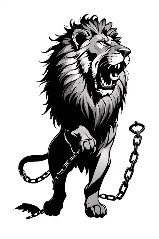 Lion Breaking Free From Chains