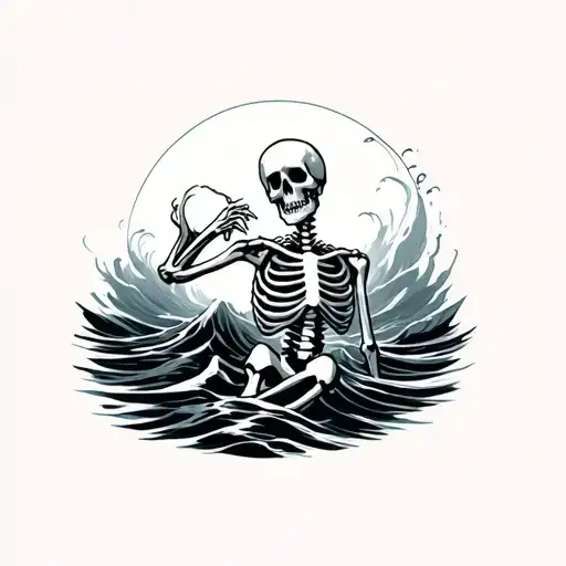 Skeleton Drowning In Waves