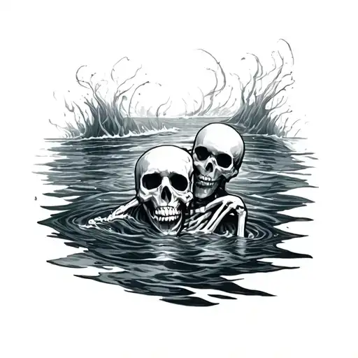 Skeleton Drowning In The Ocean