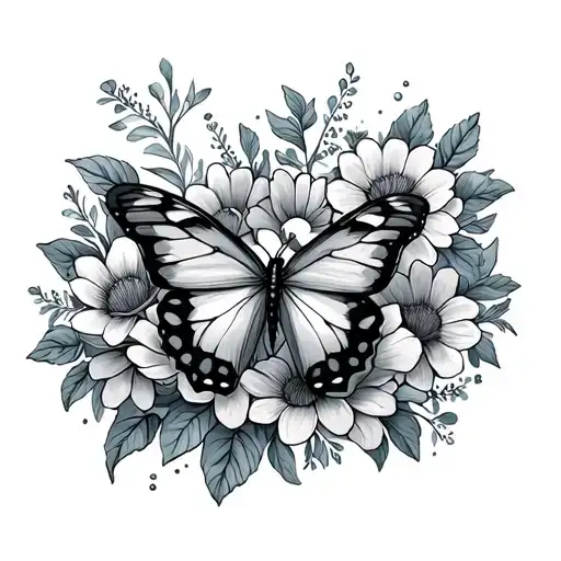 Flowers Butterfly And Lettering