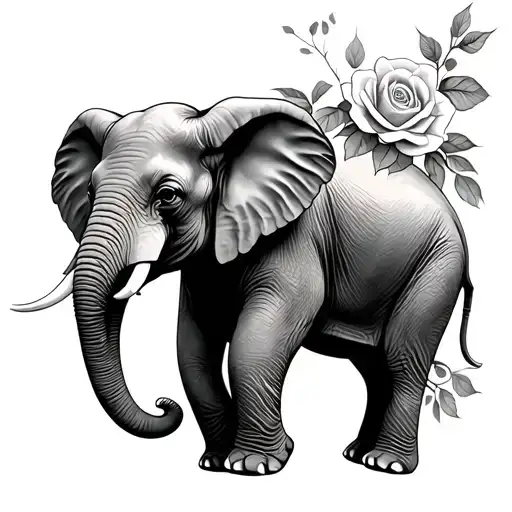 Elephant With Roses
