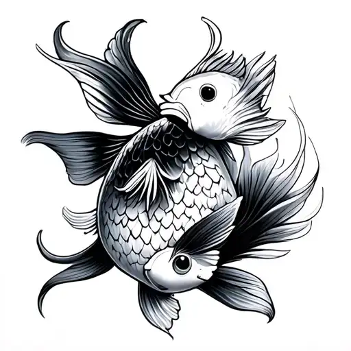 Black And White Koi Fish With A Persona-esque Style Background